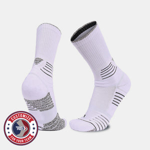Custom Basketball Socks - HARDWOOD CREW — pair, with Team Feet Customize For Your Team badge