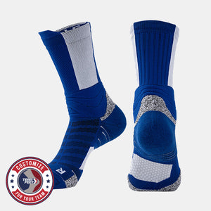 Custom Basketball Socks - TEAM PANEL CREW — pair, with Team Feet Customize For Your Team badge