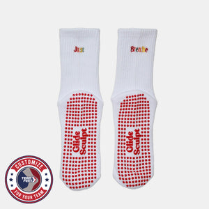 Custom Pilates Socks - EMBROIDERED GRIP CREW — pair, with Team Feet Customize For Your Team badge