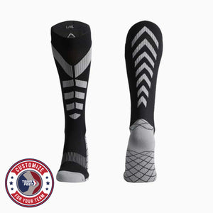 Custom Compression Socks - TOWEL BASE KNEE — pair, with Team Feet Customize For Your Team badge