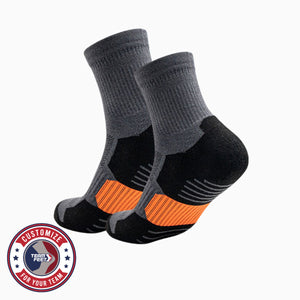 Custom Running Socks - SHOCK QUARTER — pair, with Team Feet Customize For Your Team badge