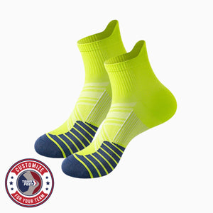 Custom Running Socks - QUICK DRY QUARTER — pair, with Team Feet Customize For Your Team badge