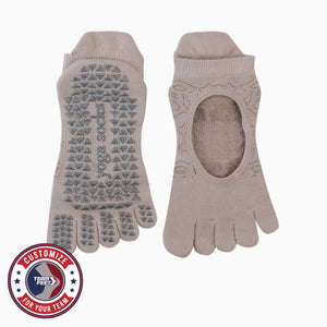 Custom Yoga Socks - LACE TOE GRIP LOW — pair, with Team Feet Customize For Your Team badge