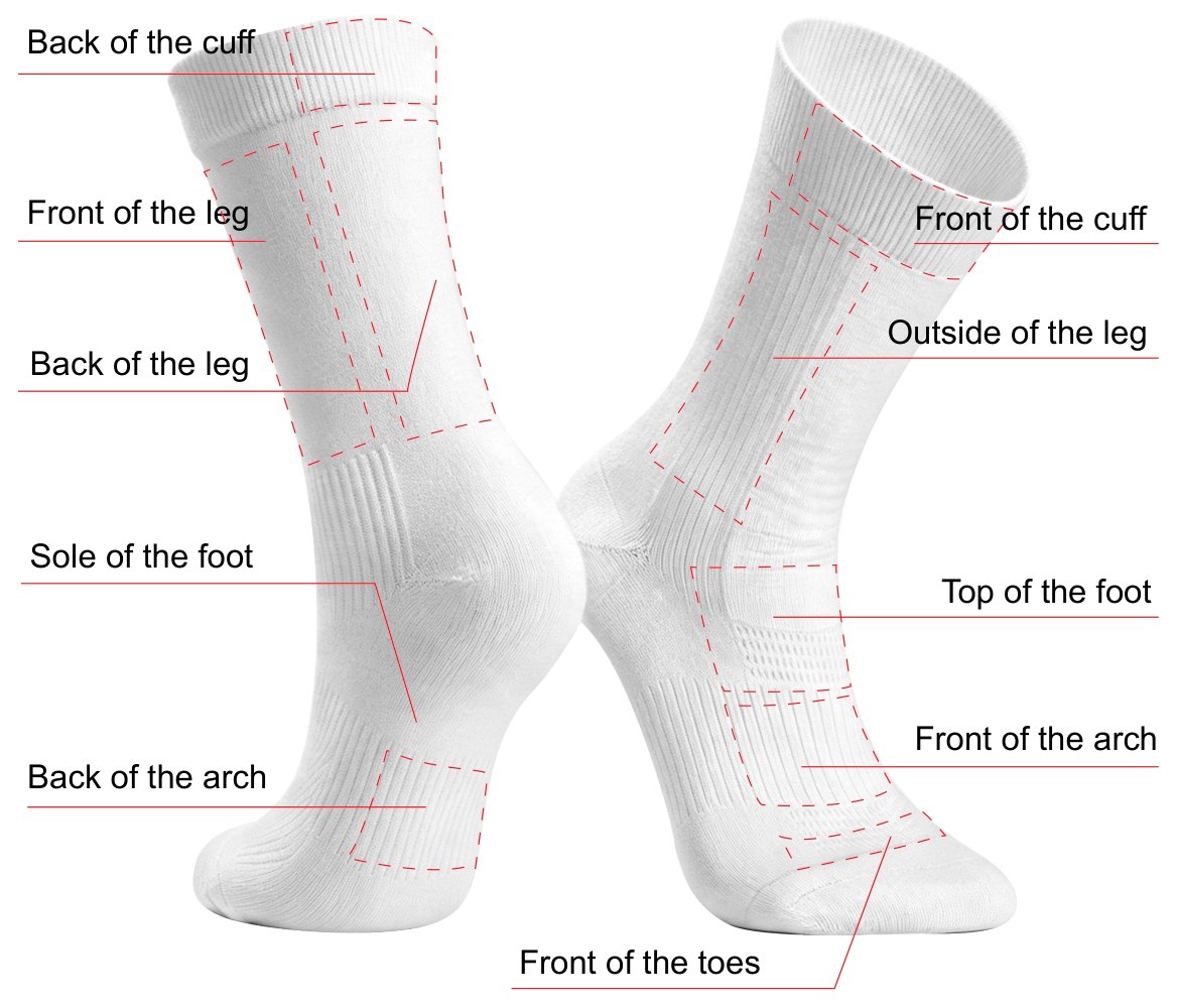 Crew sock marked with its logo positions