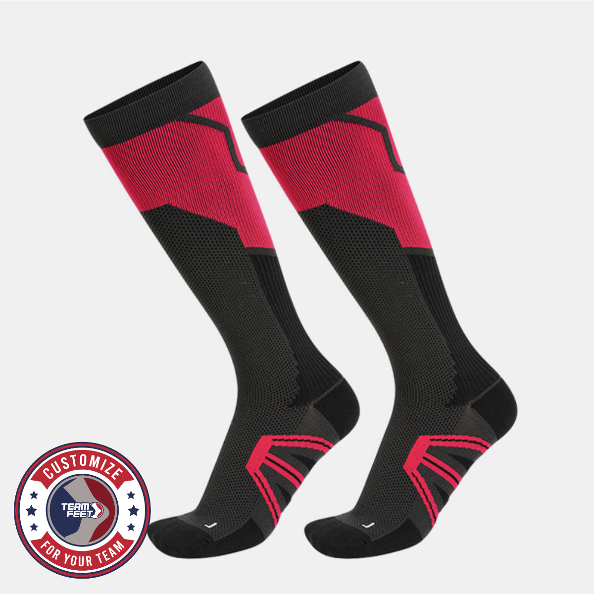 Custom Compression Socks - MARATHON KNEE — pair, with Team Feet Customize For Your Team badge