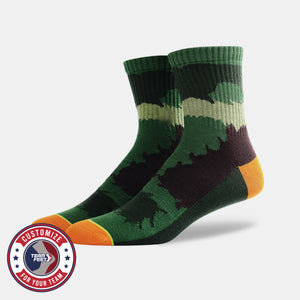 Custom Outdoor Socks - CAMO QUARTER — pair, with Team Feet Customize For Your Team badge