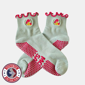 Custom Pilates Socks - RUFFLE GRIP QUARTER — pair, with Team Feet Customize For Your Team badge