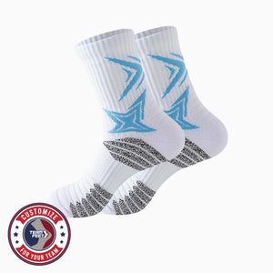 Custom Basketball Socks - GRIP YARN CREW — pair, with Team Feet Customize For Your Team badge