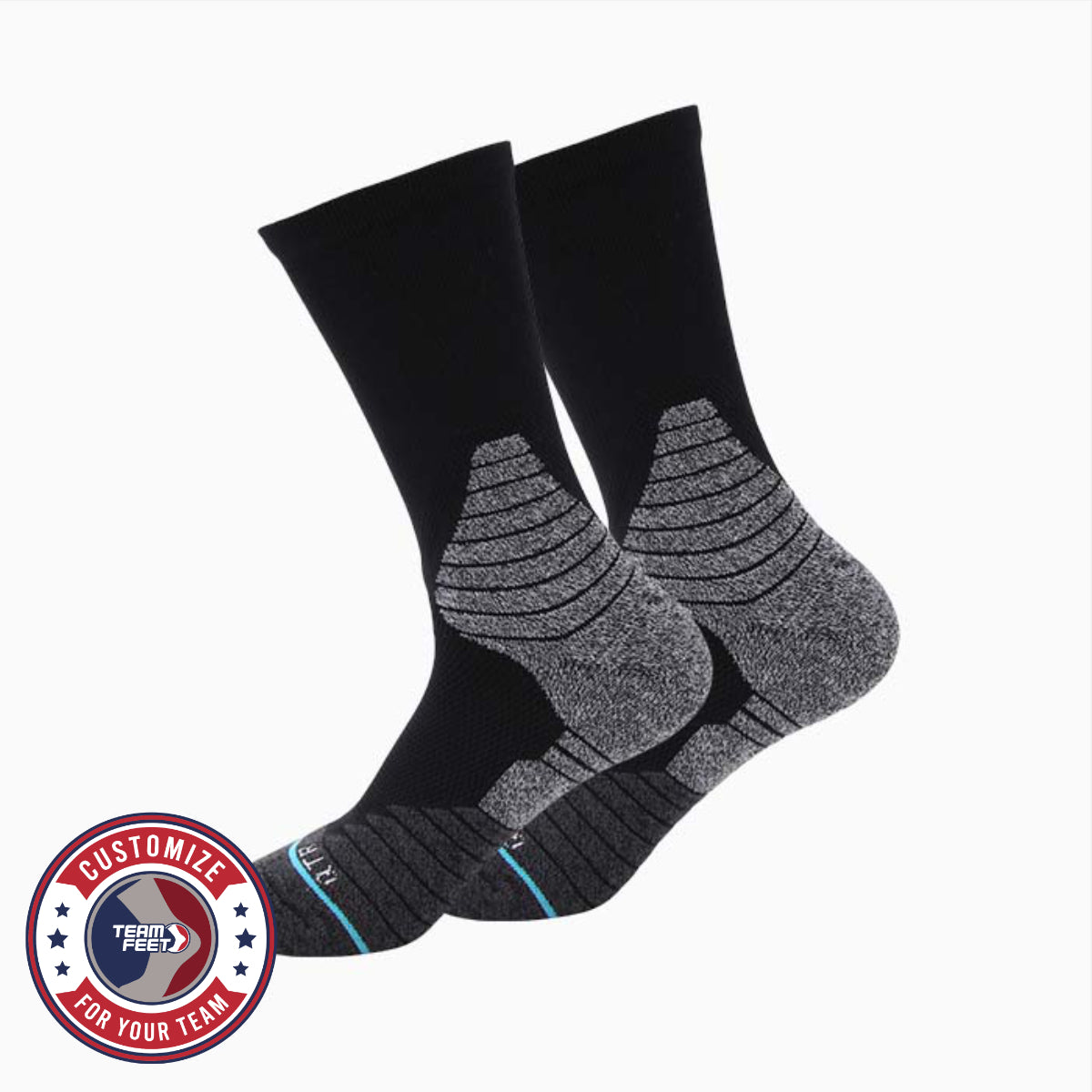 Custom Basketball Socks - LOOP KNIT CREW — pair, with Team Feet Customize For Your Team badge
