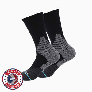 Custom Basketball Socks - LOOP KNIT CREW — pair, with Team Feet Customize For Your Team badge