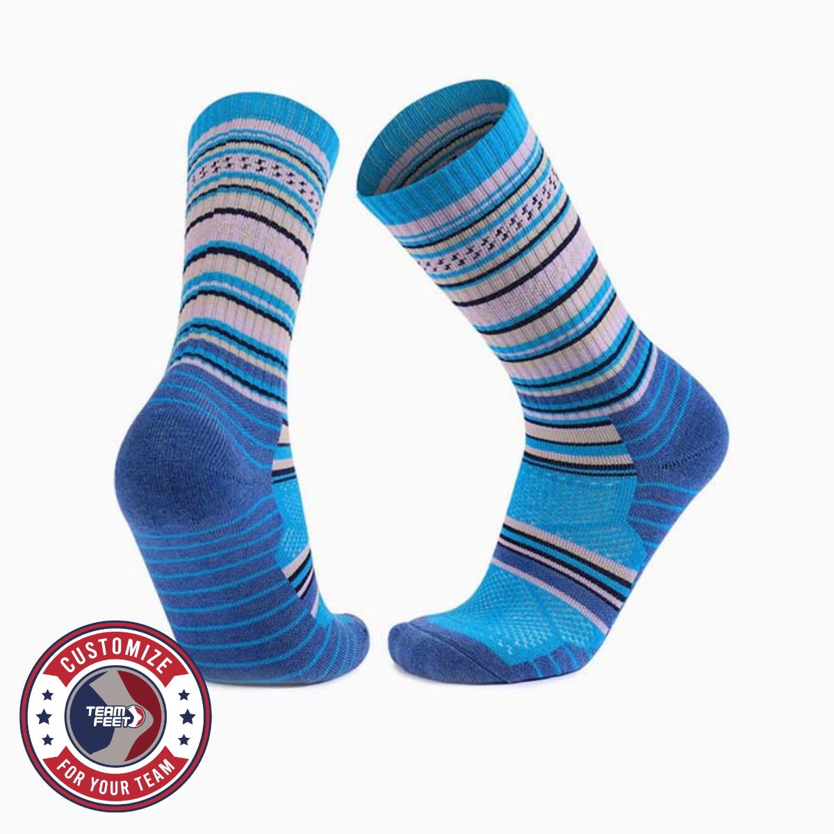 Custom Basketball Socks - MERINO STRIPE CREW — pair, with Team Feet Customize For Your Team badge