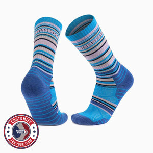 Custom Basketball Socks - MERINO STRIPE CREW — pair, with Team Feet Customize For Your Team badge
