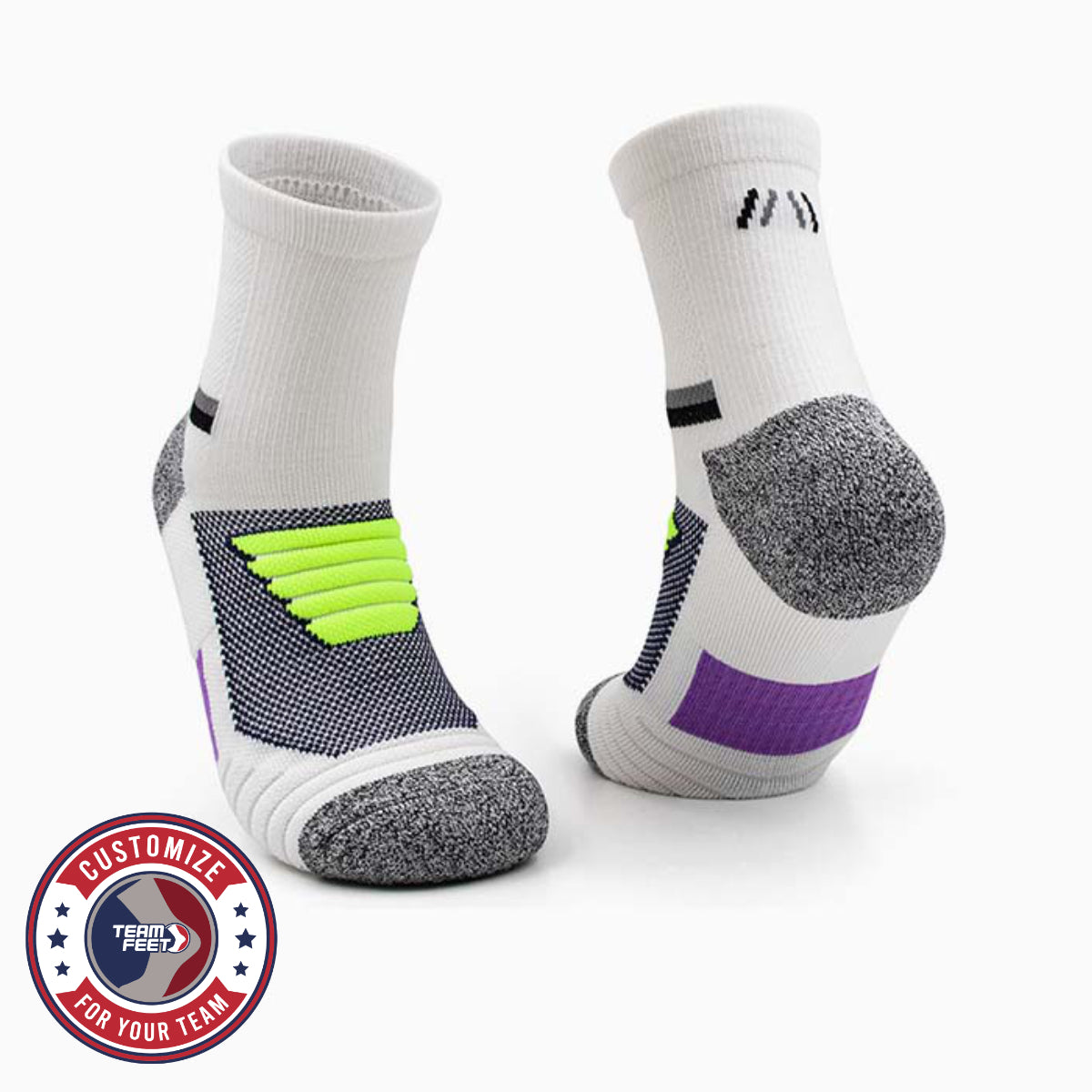 Custom Basketball Socks - VENT QUARTER — pair, with Team Feet Customize For Your Team badge