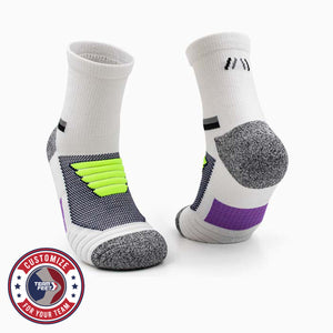 Custom Basketball Socks - VENT QUARTER — pair, with Team Feet Customize For Your Team badge