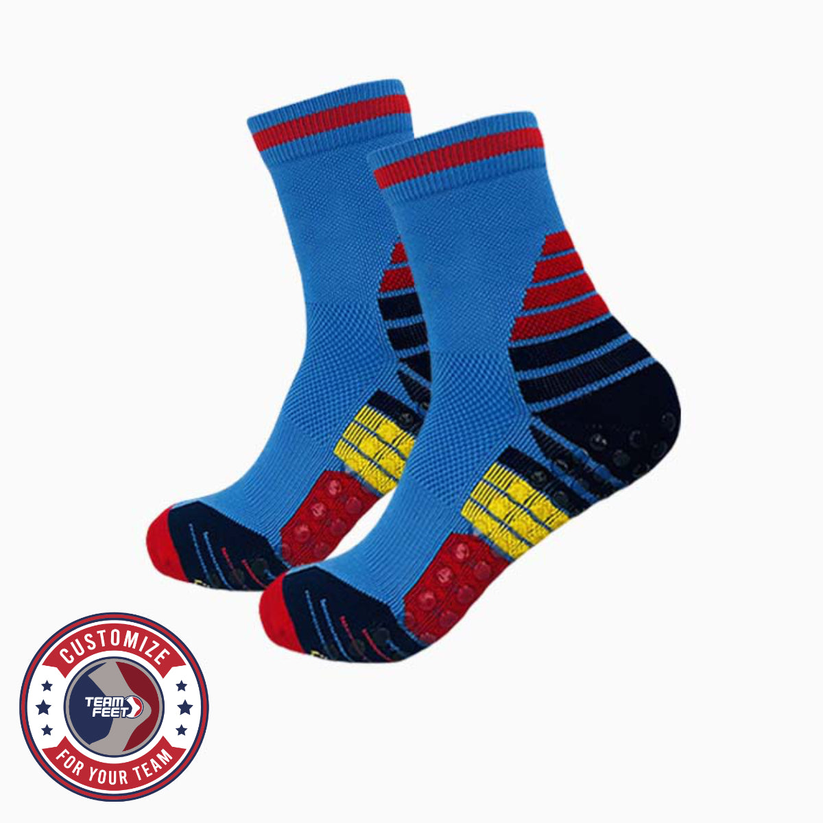 Custom Grip Socks - COURT GRIP QUARTER — pair, with Team Feet Customize For Your Team badge
