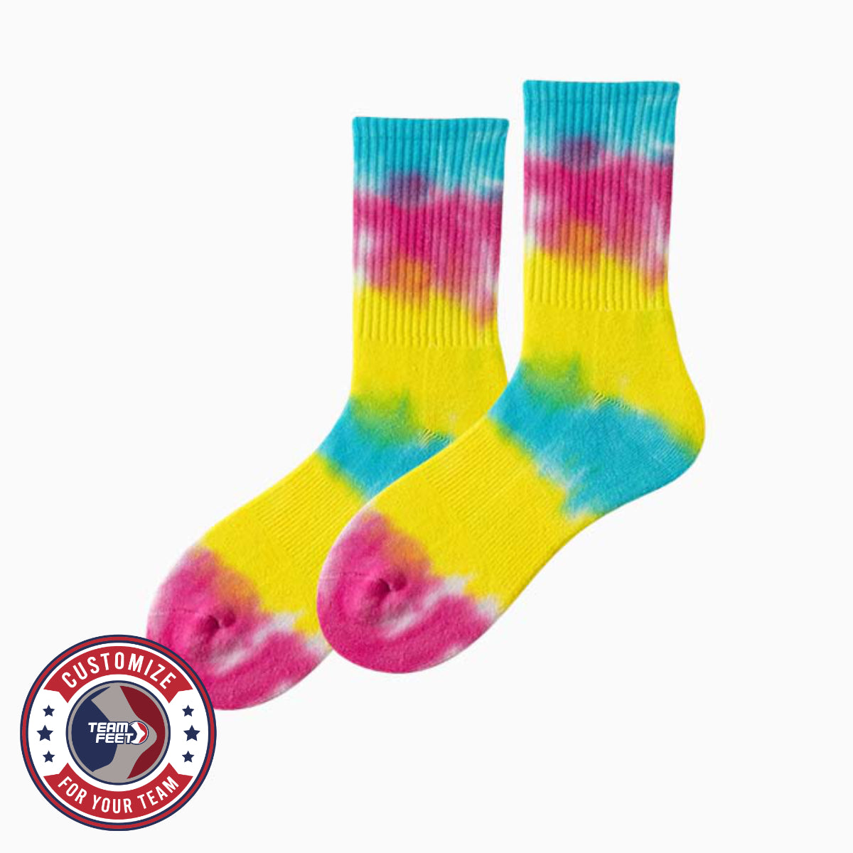 Custom Everyday Socks - TIE-DYE TOWEL CREW — pair, with Team Feet Customize For Your Team badge