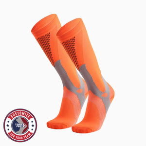 Custom Compression Socks - HI-VIS KNEE — pair, with Team Feet Customize For Your Team badge