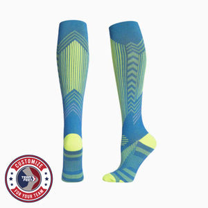 Custom Compression Socks - REFLECTIVE KNEE — pair, with Team Feet Customize For Your Team badge