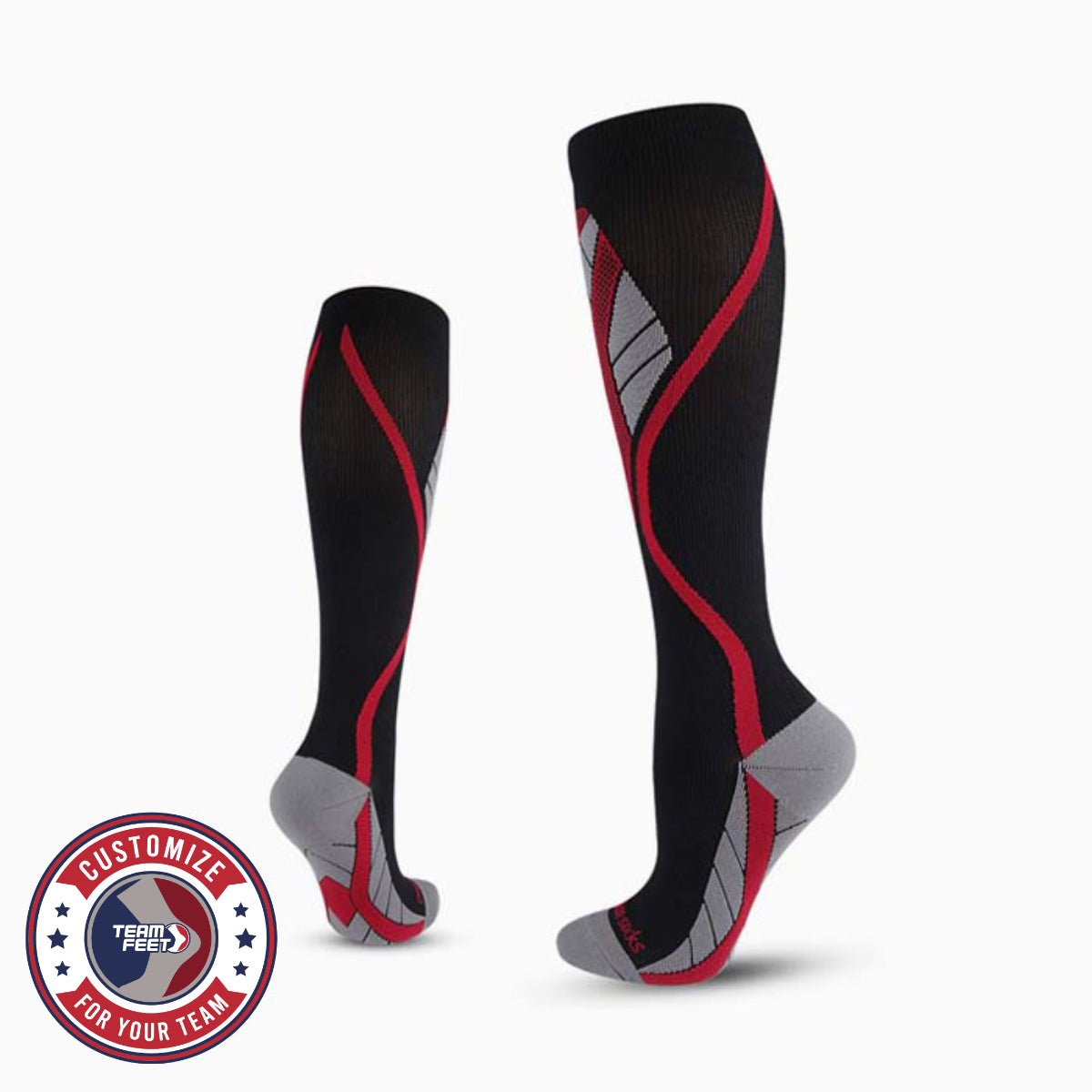 Custom Compression Socks - ERGO KNEE — pair, with Team Feet Customize For Your Team badge
