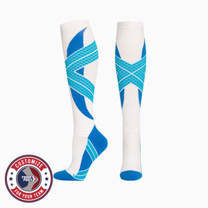 Custom Compression Socks - CROSS BAND KNEE — pair, with Team Feet Customize For Your Team badge