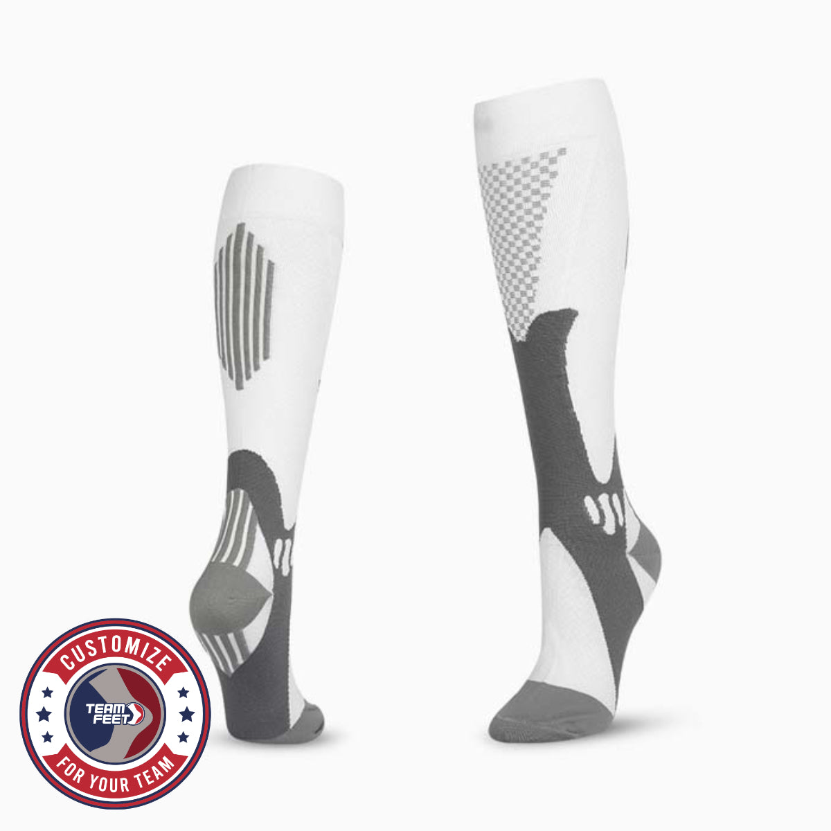 Custom Compression Socks - ANTI-FRICTION KNEE — pair, with Team Feet Customize For Your Team badge