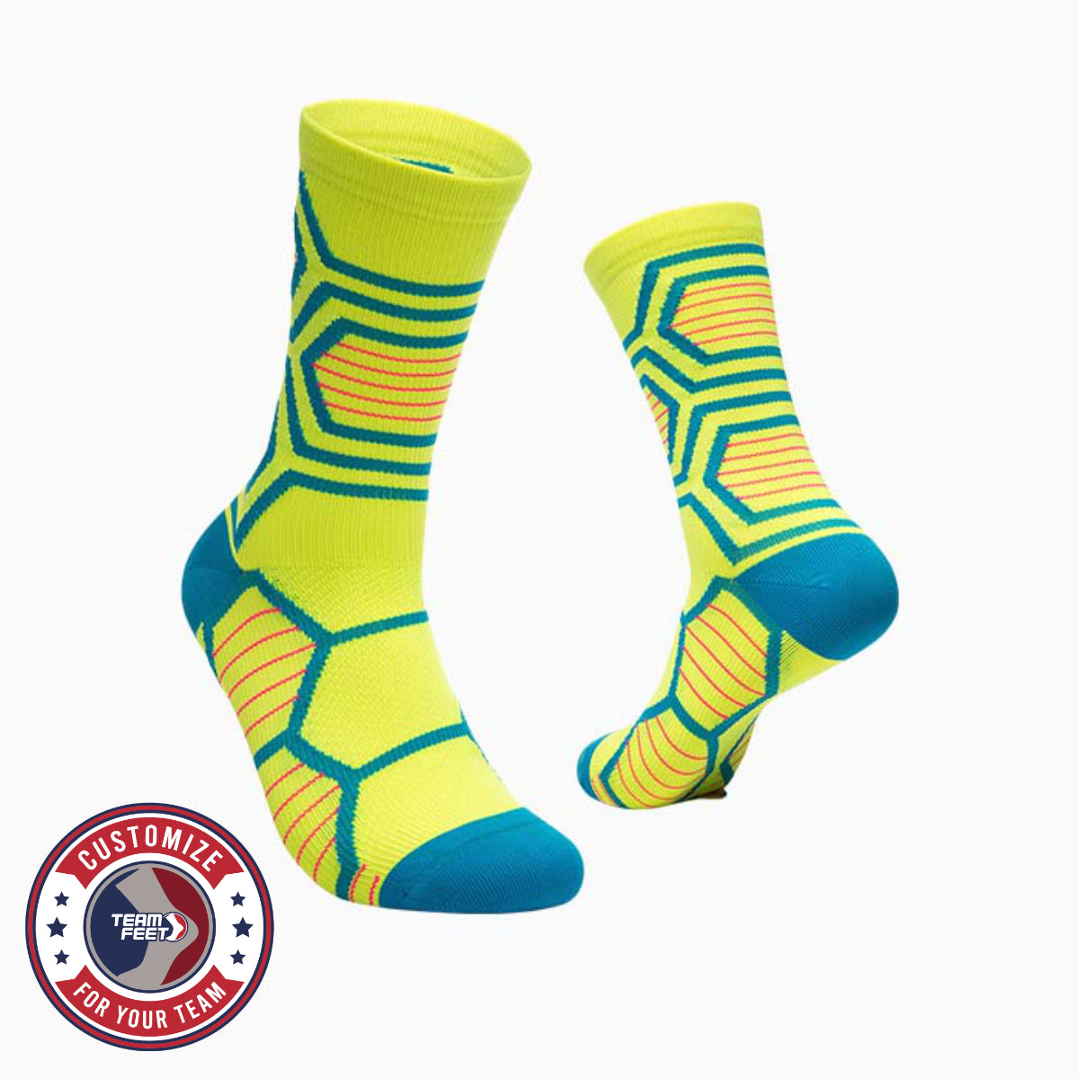 Custom Cycling Socks - GEO MESH MID — pair, with Team Feet Customize For Your Team badge