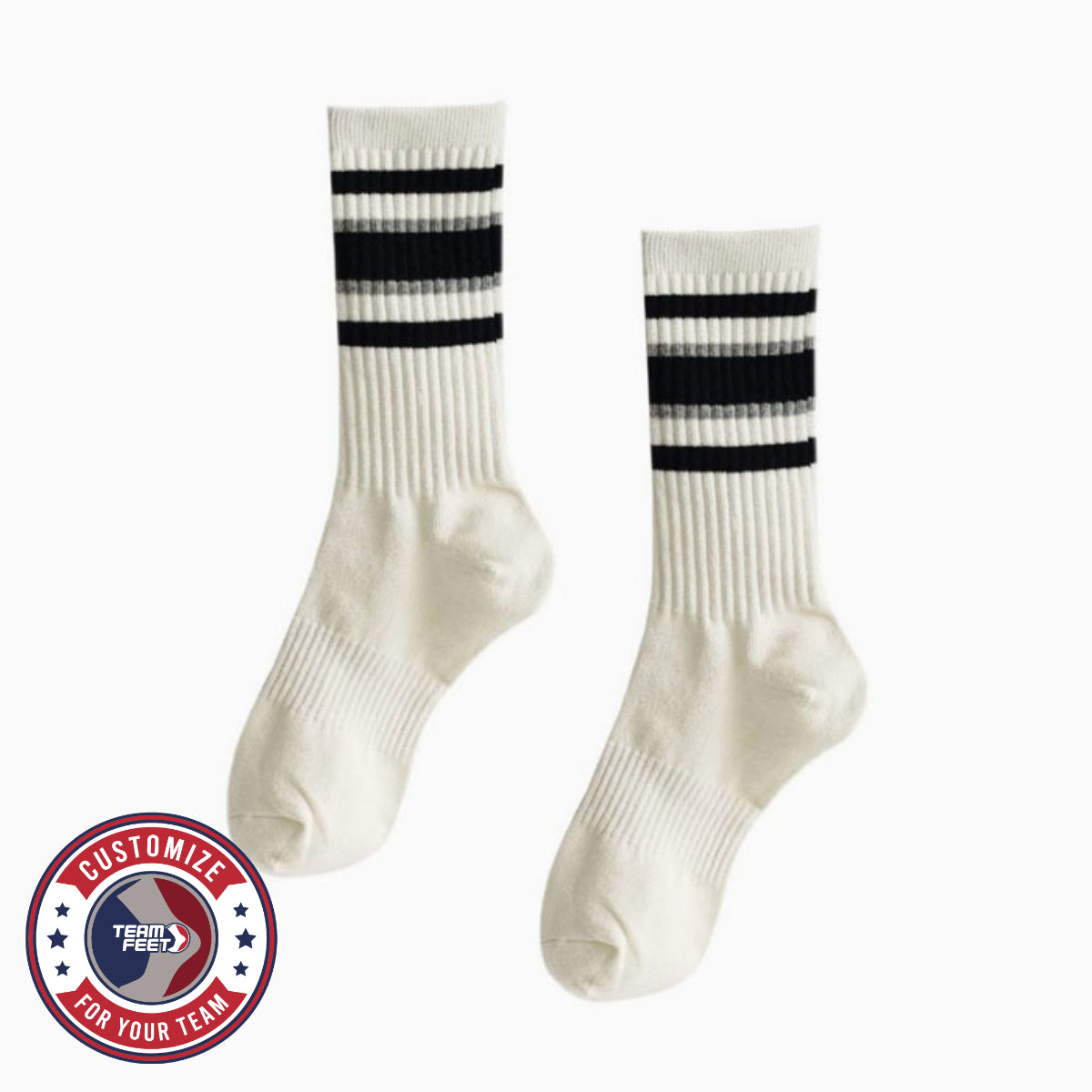 Custom Pilates Socks - STRIPE GRIP CREW — pair, with Team Feet Customize For Your Team badge