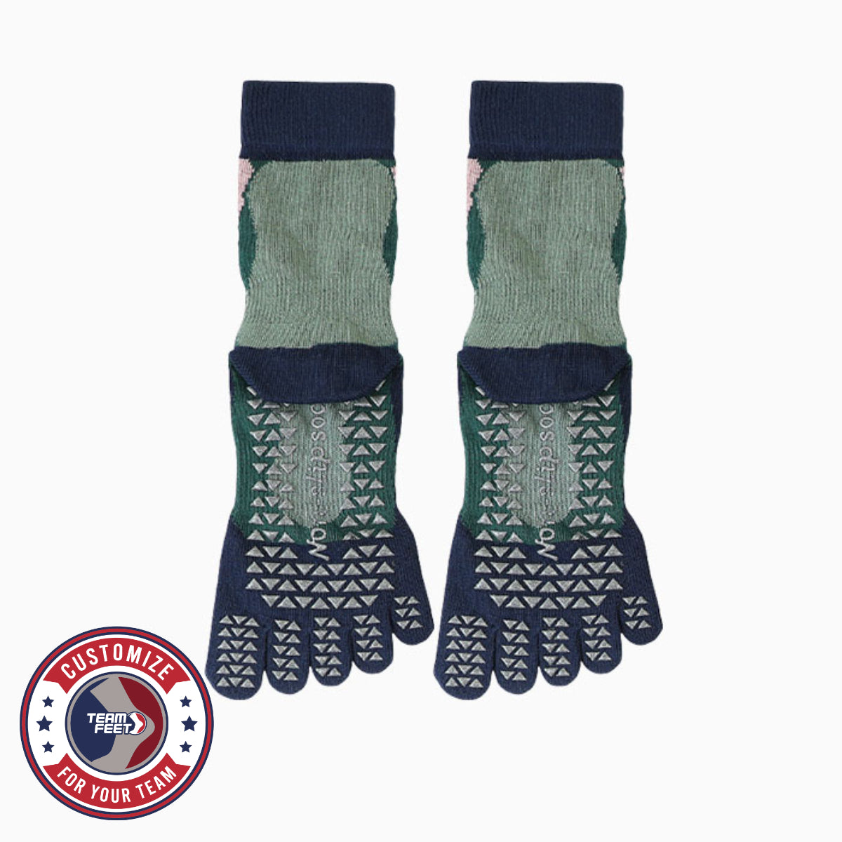 Custom Pilates Socks - TOE GRIP CREW — pair, with Team Feet Customize For Your Team badge