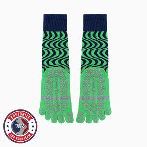 Custom Pilates Socks - WAVE TOE GRIP CREW — pair, with Team Feet Customize For Your Team badge