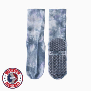 Custom Pilates Socks - TIE-DYE GRIP CREW — pair, with Team Feet Customize For Your Team badge
