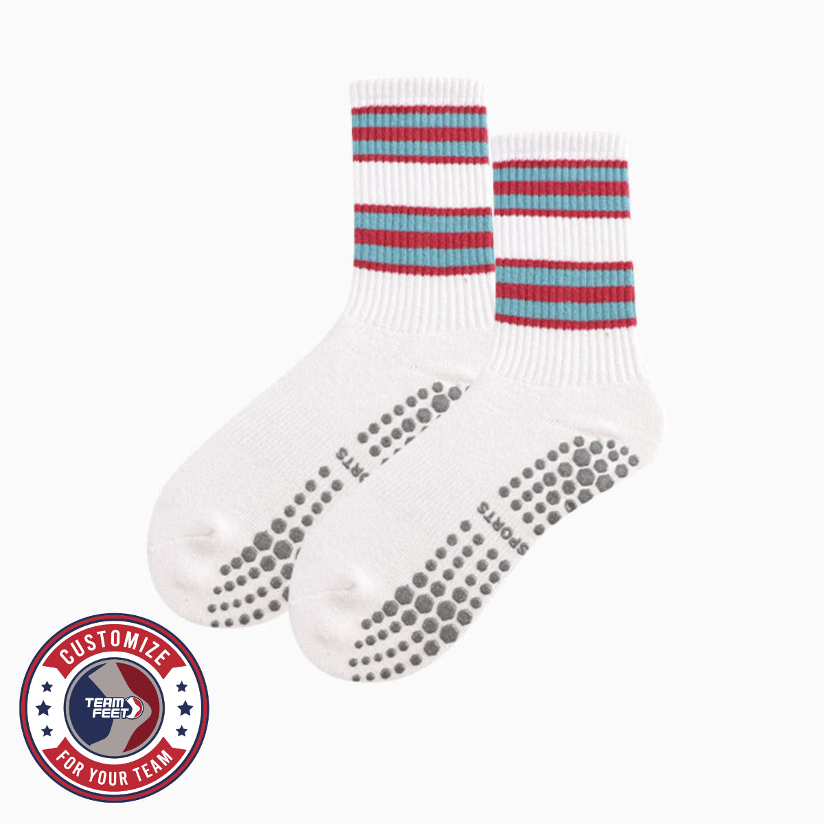 Custom Pilates Socks - HEX GRIP CREW — pair, with Team Feet Customize For Your Team badge