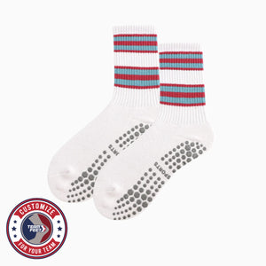 Custom Pilates Socks - HEX GRIP CREW — pair, with Team Feet Customize For Your Team badge