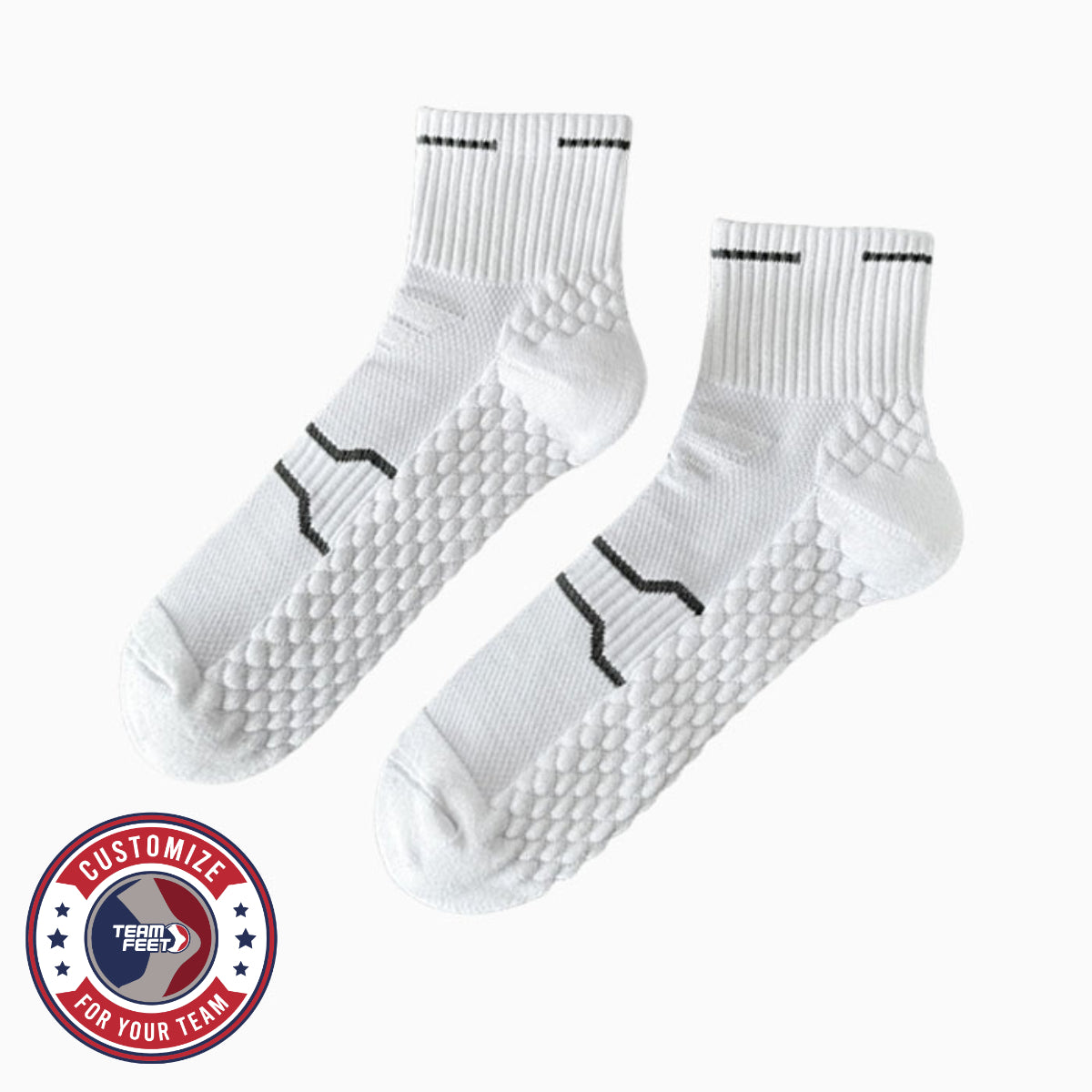 Custom Running Socks - HONEYCOMB QUARTER — pair, with Team Feet Customize For Your Team badge