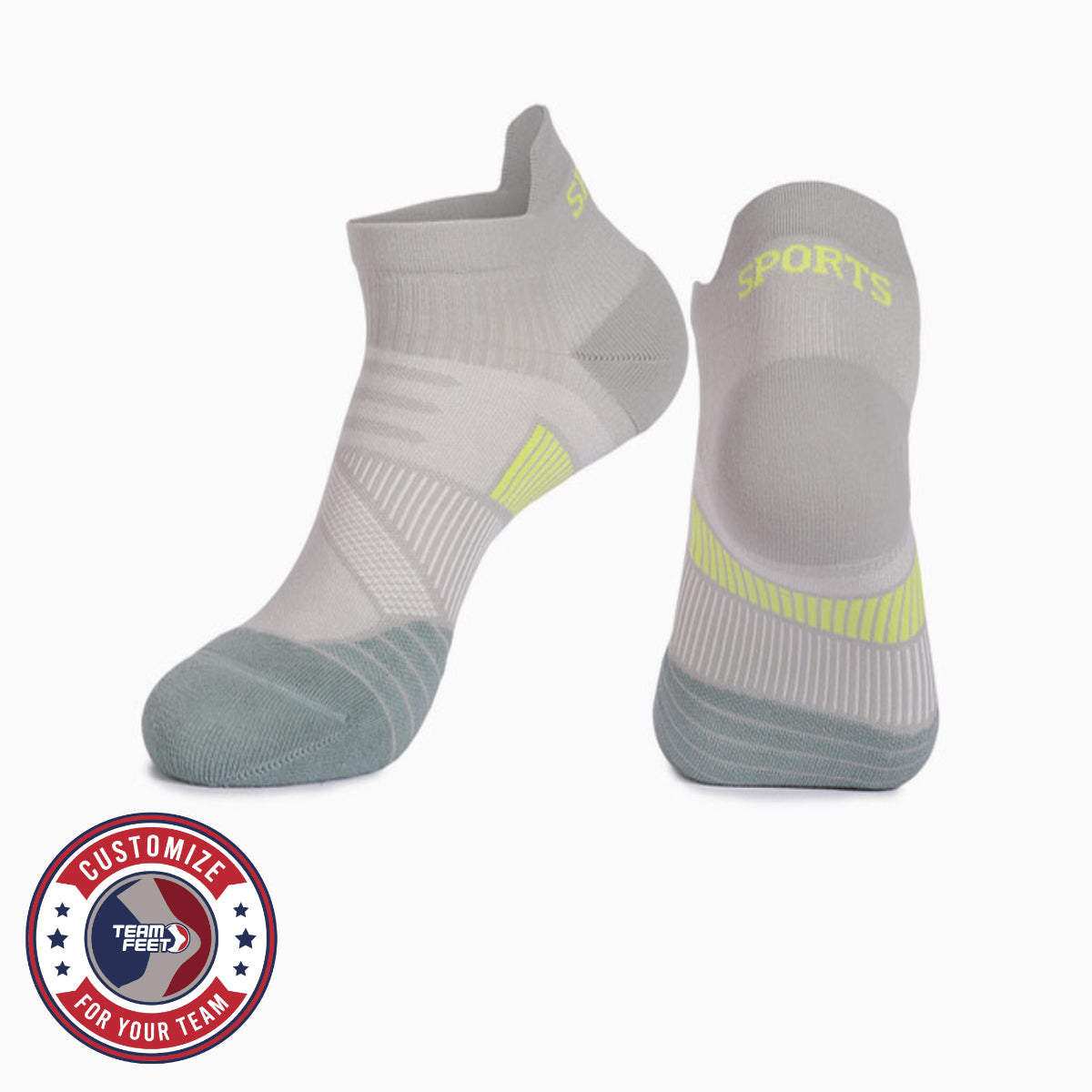 Custom Running Socks - COOLMAX LOW — pair, with Team Feet Customize For Your Team badge