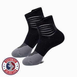 Custom Running Socks - ANKLE GUARD QUARTER — pair, with Team Feet Customize For Your Team badge