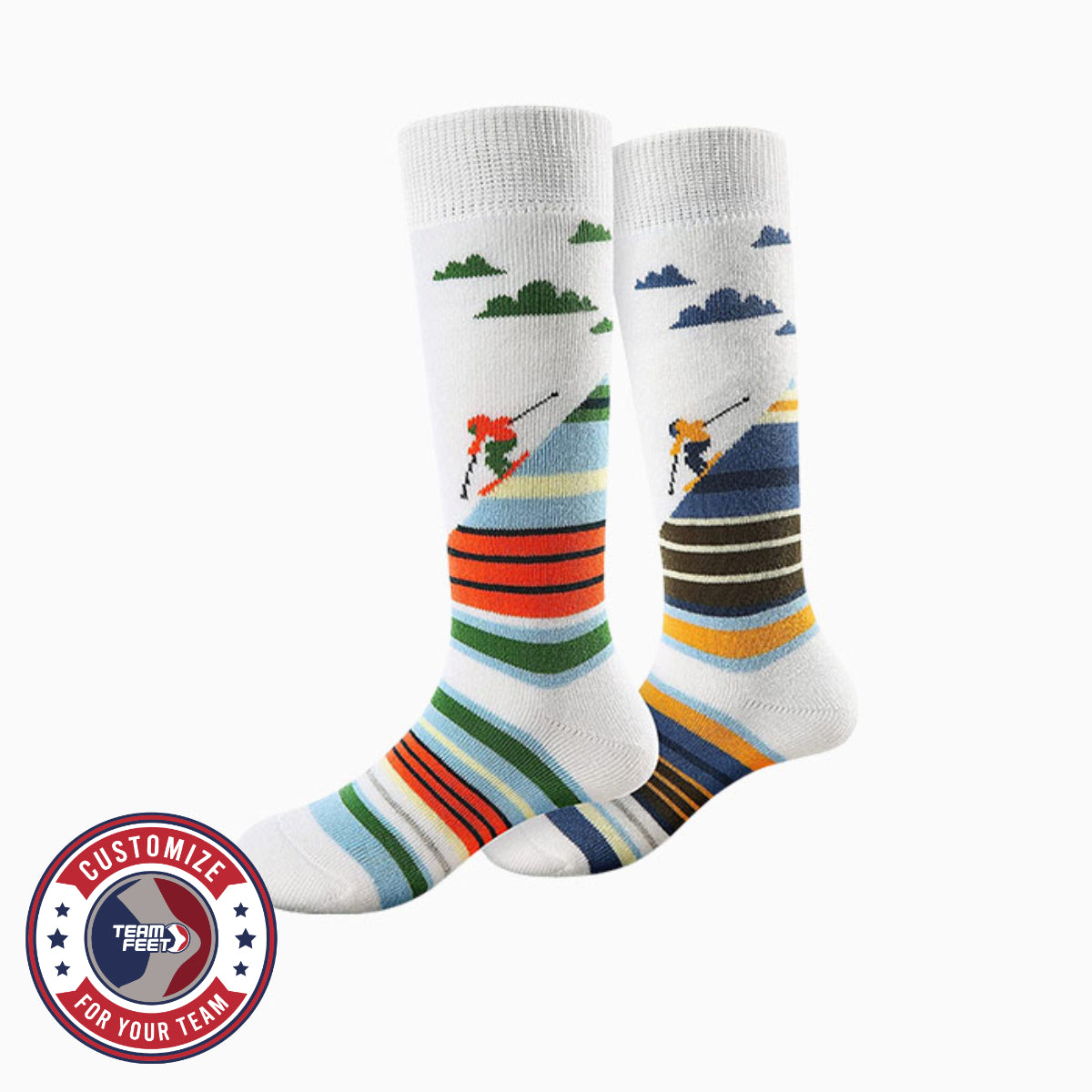 Custom Ski Socks - THICK TERRY KNEE — pair, with Team Feet Customize For Your Team badge