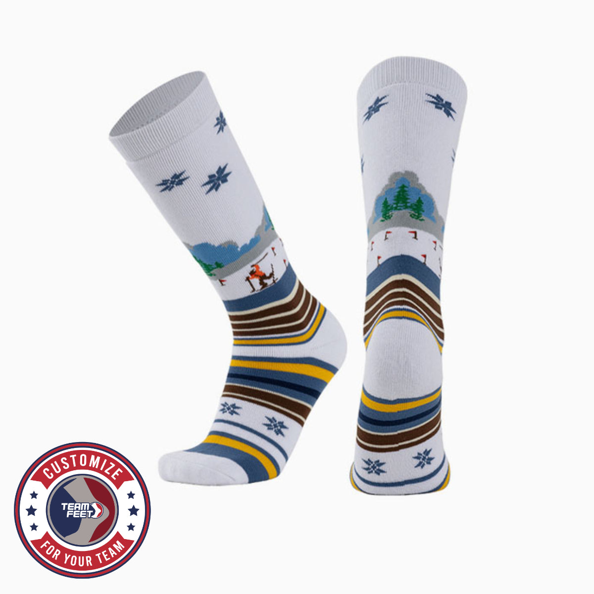 Custom Ski Socks - NORDIC KNEE — pair, with Team Feet Customize For Your Team badge