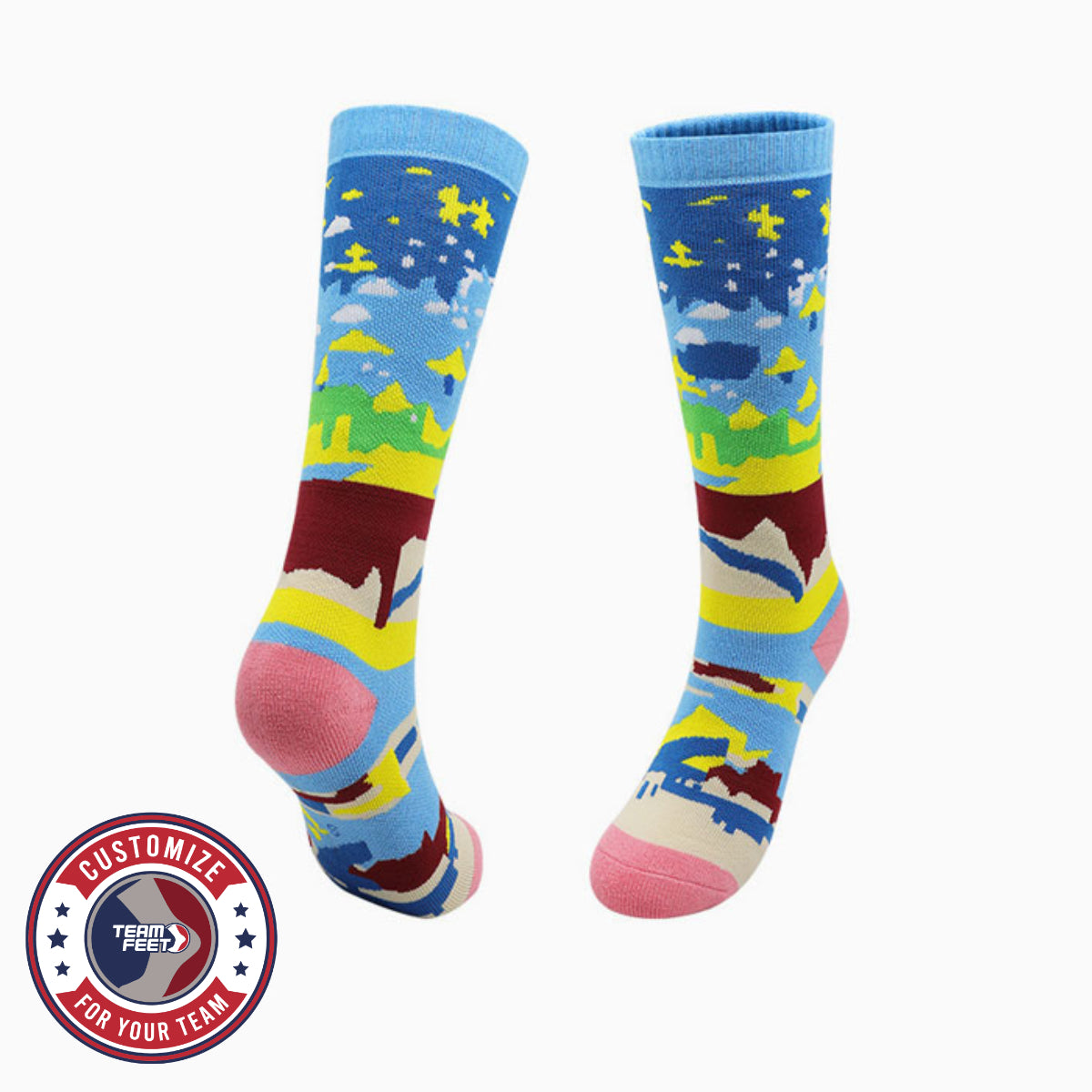 Custom Ski Socks - SCENE KNEE — pair, with Team Feet Customize For Your Team badge