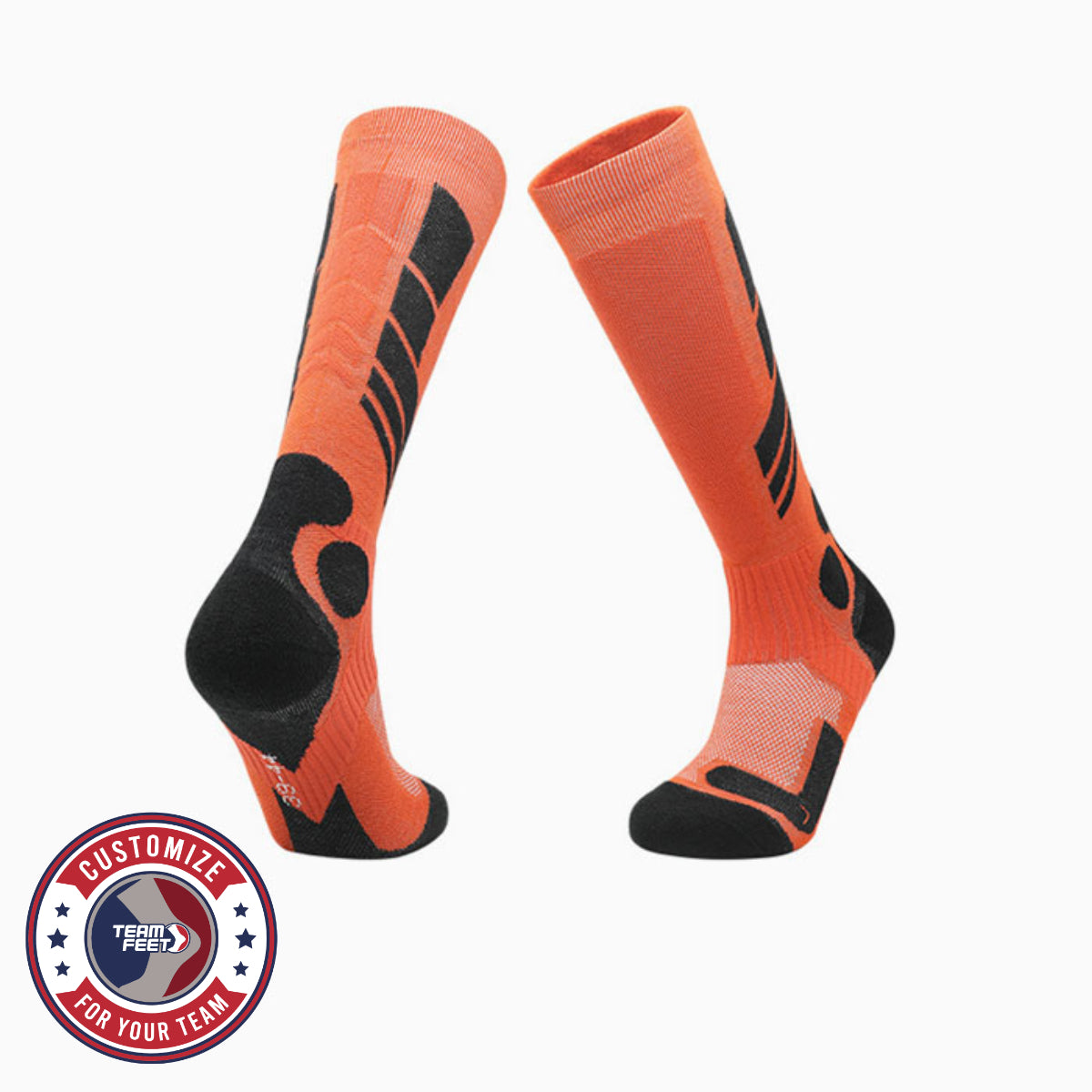 Custom Ski Socks - PERFORMANCE MERINO KNEE — pair, with Team Feet Customize For Your Team badge