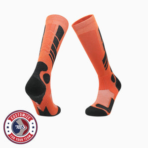 Custom Ski Socks - PERFORMANCE MERINO KNEE — pair, with Team Feet Customize For Your Team badge