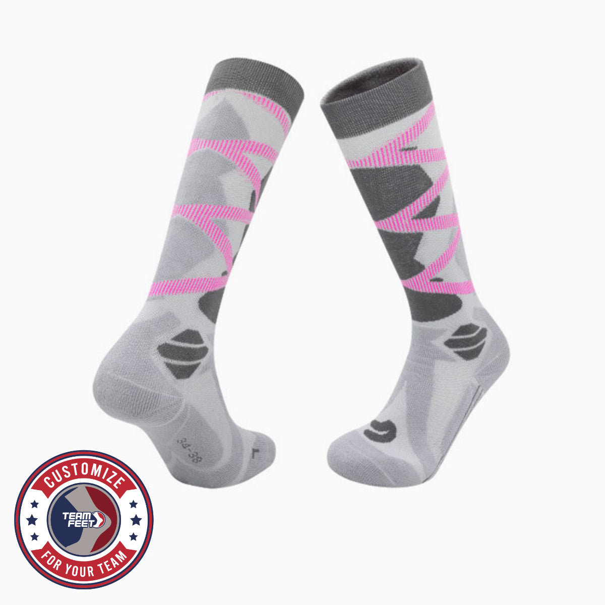 Custom Ski Socks - IMPACT KNEE — pair, with Team Feet Customize For Your Team badge