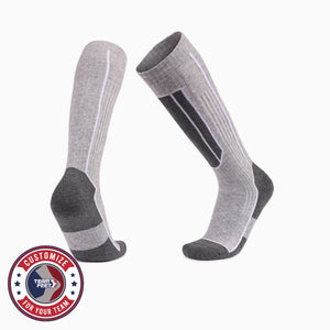 Custom Ski Socks - MINIMAL MERINO KNEE — pair, with Team Feet Customize For Your Team badge