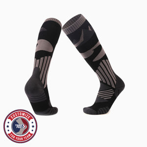 Custom Ski Socks - ABSTRACT KNEE — pair, with Team Feet Customize For Your Team badge