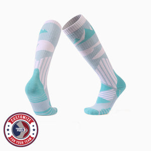 Custom Ski Socks - PEAK KNEE — pair, with Team Feet Customize For Your Team badge