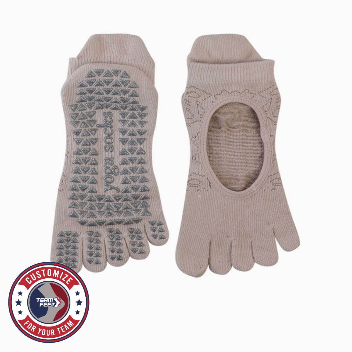 Custom Yoga Socks - LACE TOE GRIP LOW — pair, with Team Feet Customize For Your Team badge