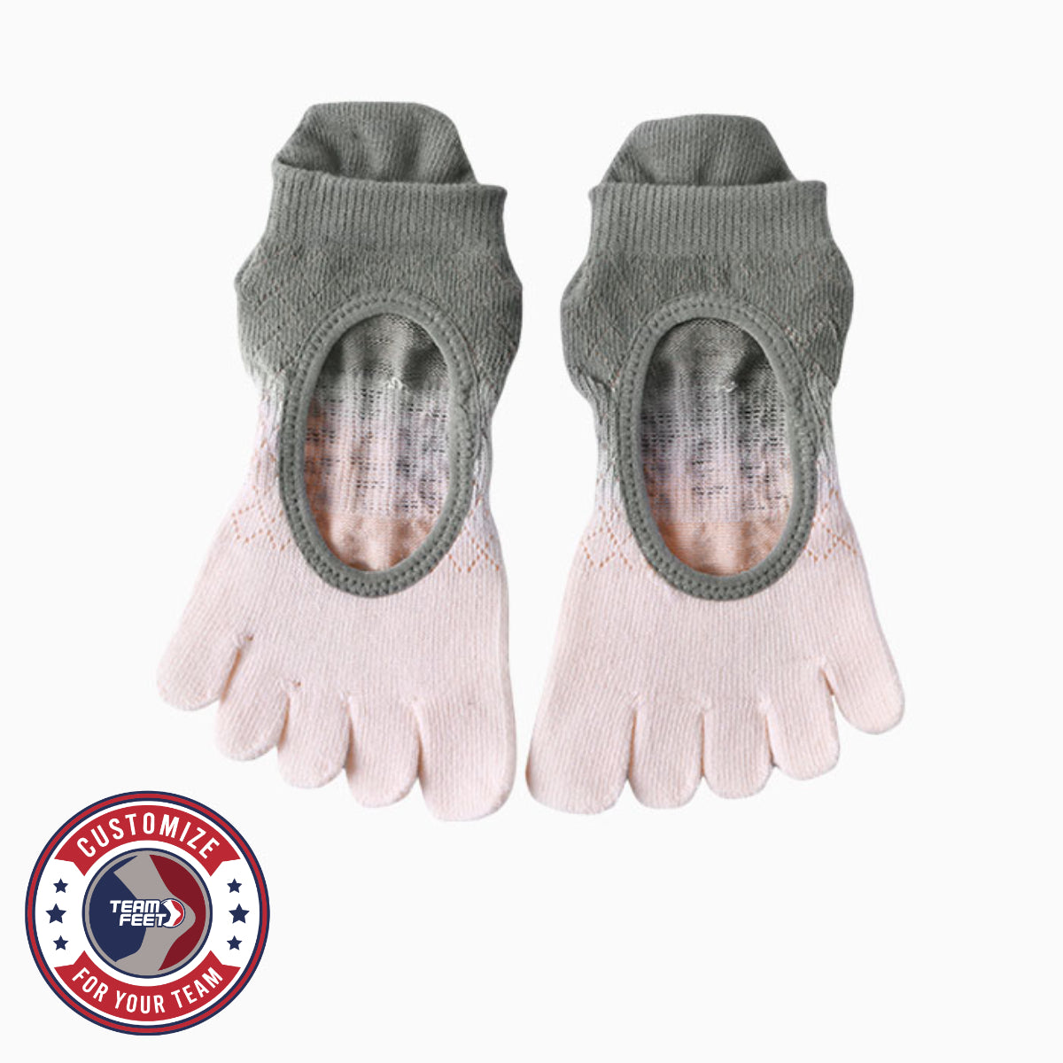 Custom Yoga Socks - BALLET TOE GRIP LOW — pair, with Team Feet Customize For Your Team badge