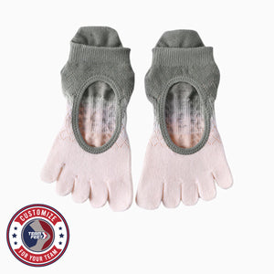 Custom Yoga Socks - BALLET TOE GRIP LOW — pair, with Team Feet Customize For Your Team badge